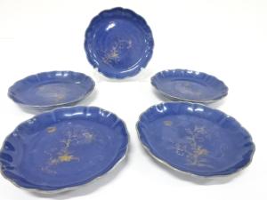 古伊万里　染付　瑠璃釉　金彩　六寸皿　5客